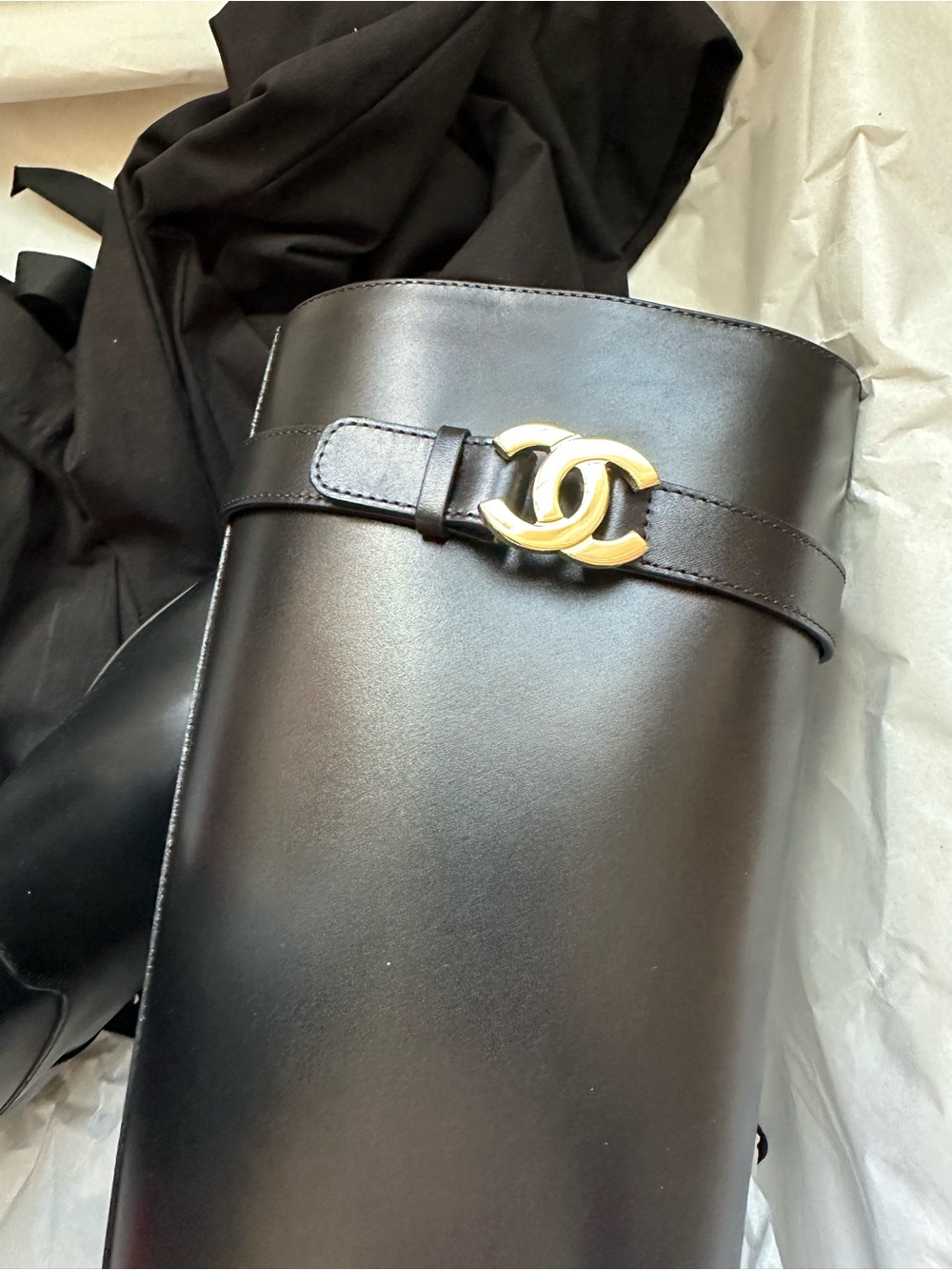CHANEL 26B Black Tall Boots with Gold CC Hardware Size 42 - Picture 6 of 12